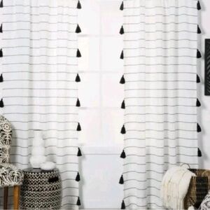 Black and White Striped with Tassels Curtains